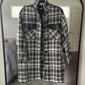 Zara oversized tweed and leather blazer/coat